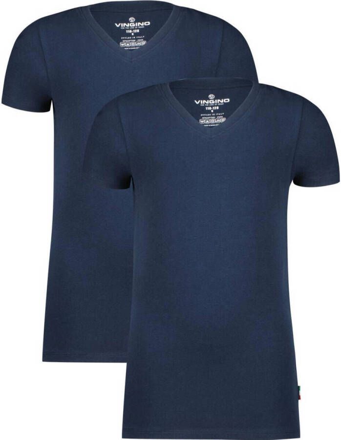 VINGINO basic T-shirt set van 2 donkerblauw Jongens Stretchkatoen V-hals 134 140 - Foto 4