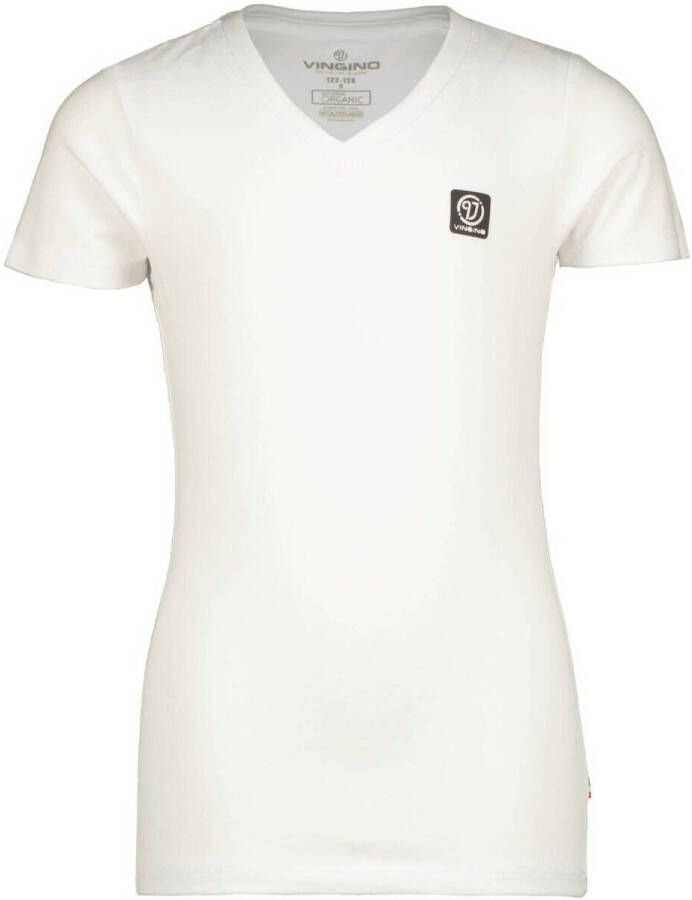 VINGINO T-shirt wit Jongens Stretchkatoen V-hals Effen 158 164 - Foto 4