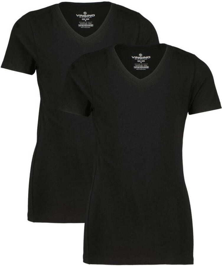 VINGINO basic T-shirt set van 2 zwart Jongens Stretchkatoen V-hals Effen 122 128 - Foto 3