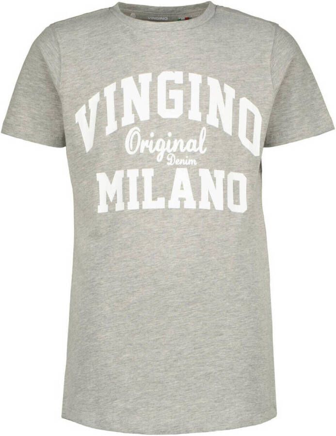 VINGINO T-shirt met logo grijs melange Jongens Stretchkatoen Ronde hals 104