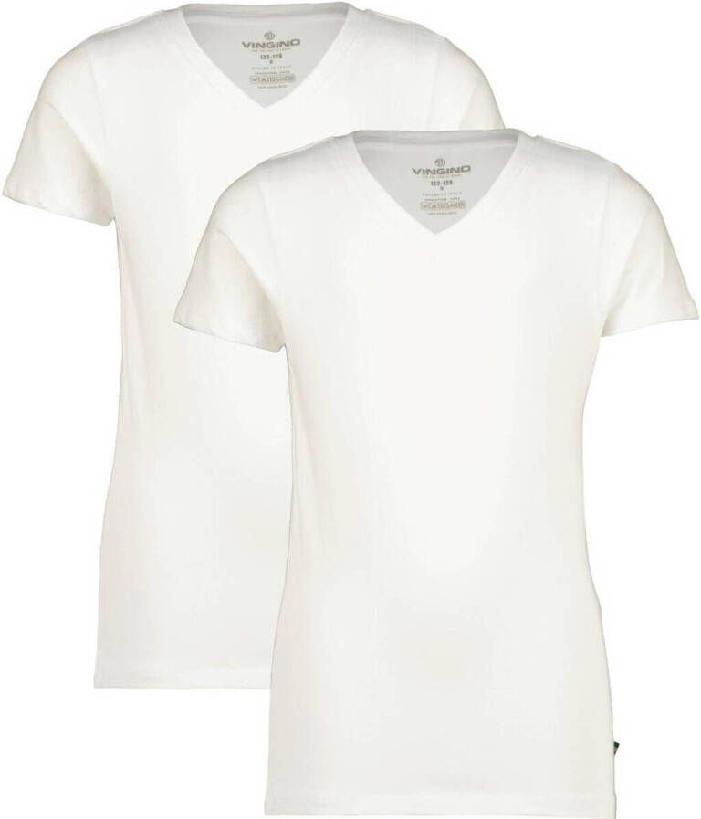 VINGINO basic T-shirt set van 2 wit Jongens Stretchkatoen V-hals Effen 110 116 - Foto 6