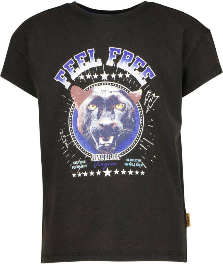 VINGINO T-shirt Hemly met tekst zwart Meisjes Katoen Ronde hals Tekst 152 - Foto 3