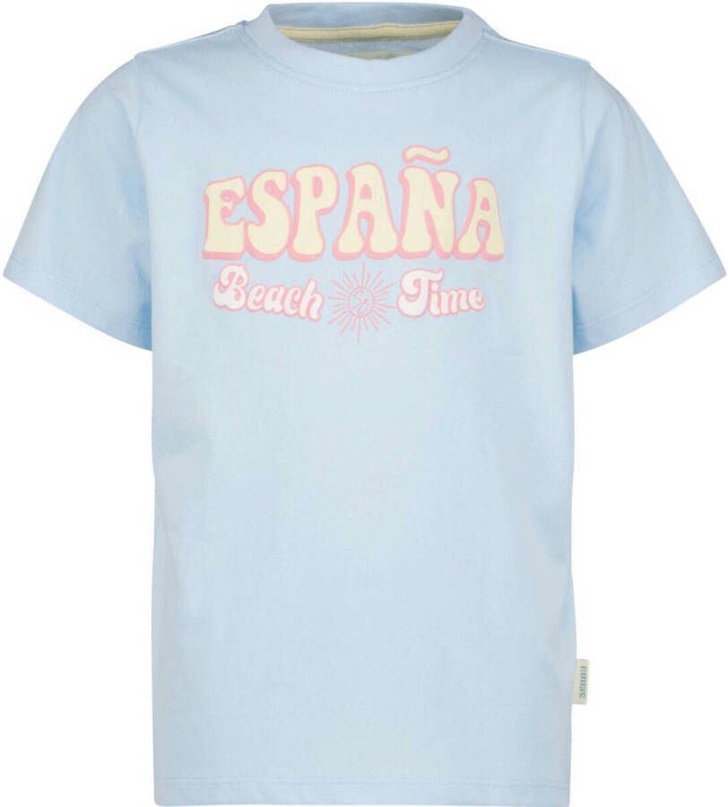 VINGINO x Senna Bellod T-shirt met tekst lichtblauw Meisjes Katoen Rolkraag 104
