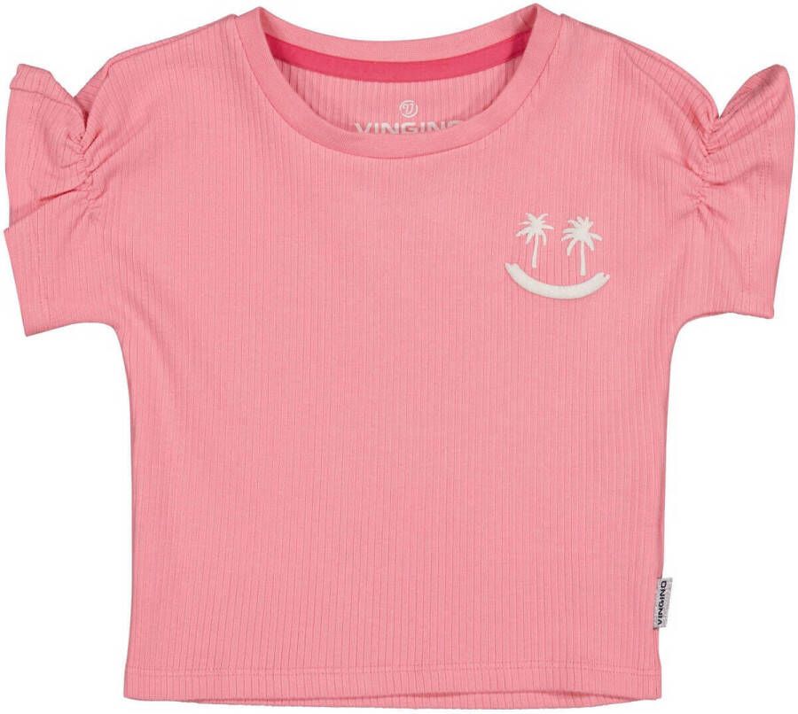 VINGINO T-shirt HOLLIE met printopdruk en ruches roze Meisjes Stretchkatoen Ronde hals 104