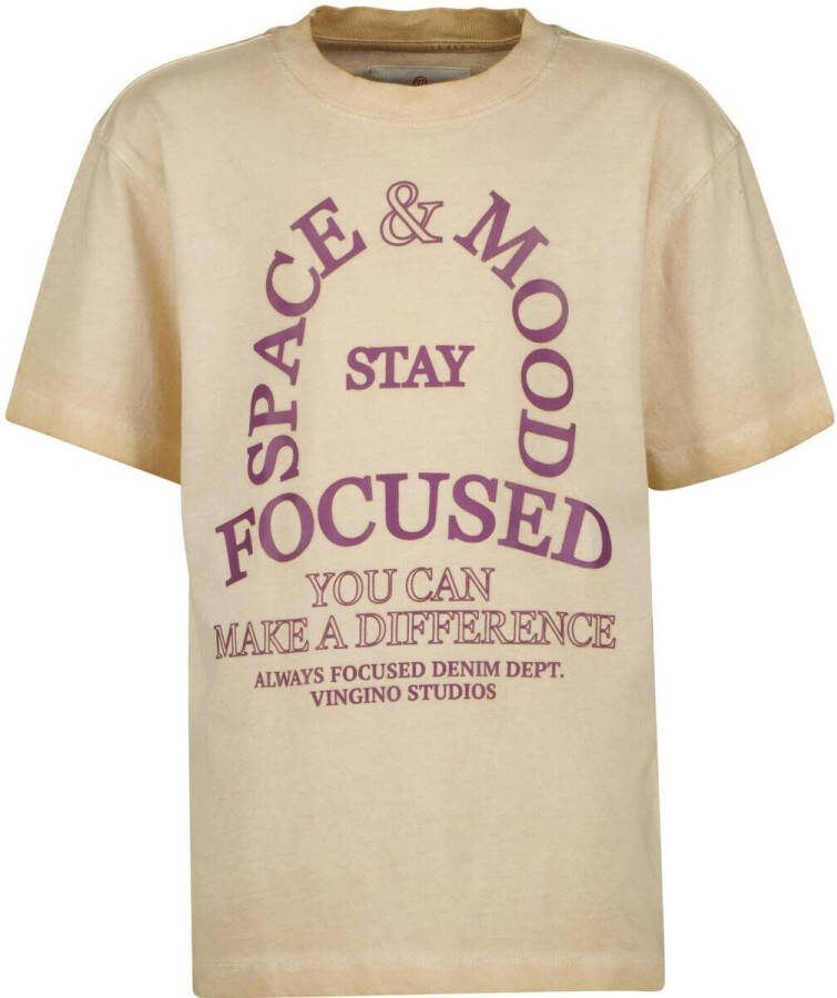 VINGINO oversized T-shirt JOEY met printopdruk zand Beige Jongens Katoen Ronde hals 104