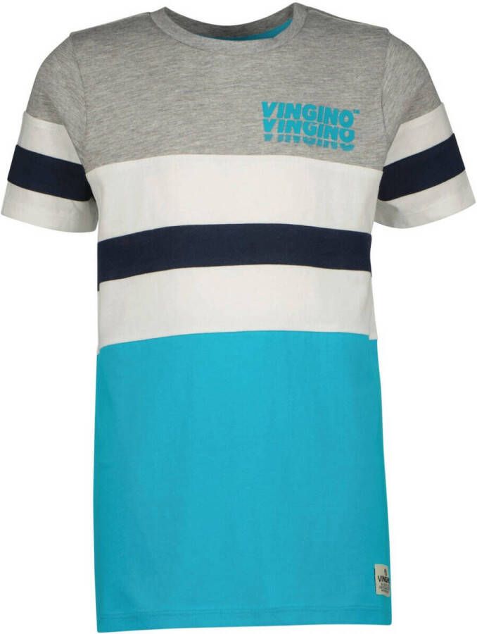 VINGINO T-shirt HAVAR lichtblauw grijs donkerblauw wit Jongens Katoen Ronde hals 116