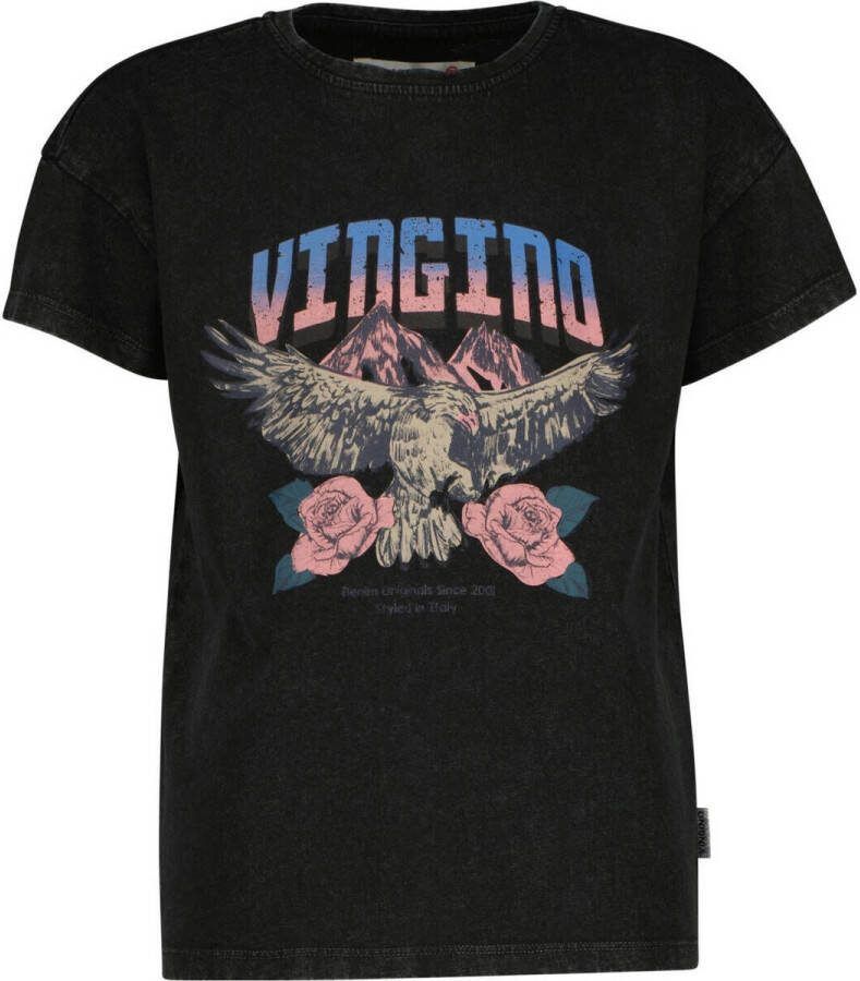 VINGINO T-shirt HEMRI met printopdruk zwart Meisjes Katoen Ronde hals Printopdruk 116