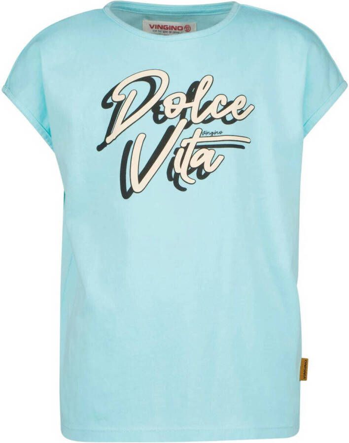 VINGINO T-shirt HELEN met tekst lichtblauw Meisjes Katoen Ronde hals Tekst 104