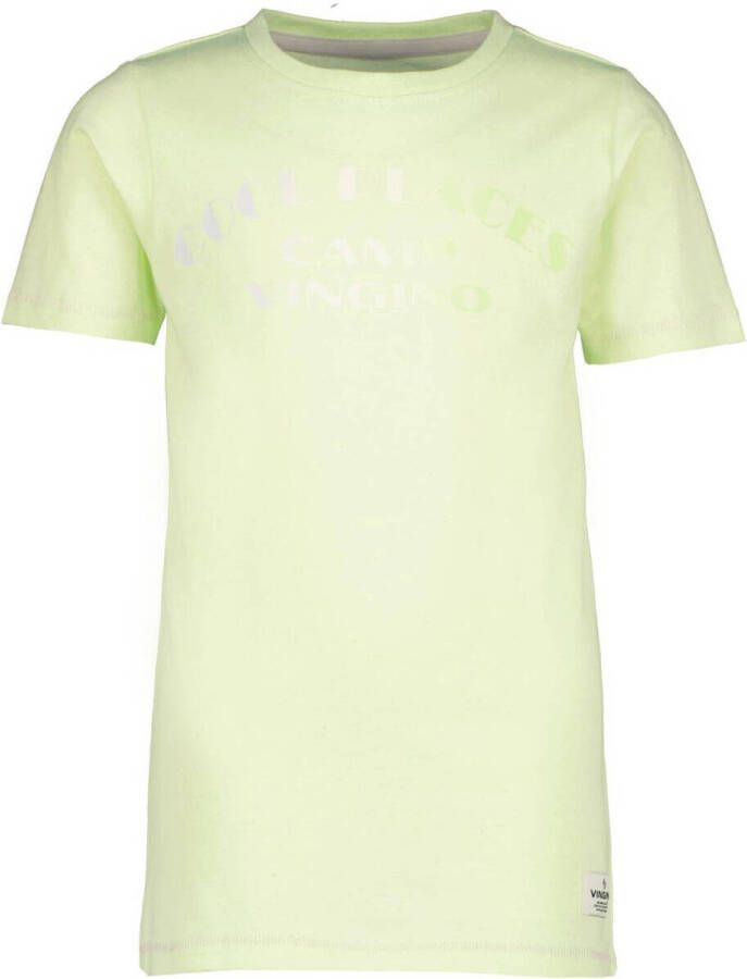 VINGINO T-shirt JOE met tekst geelgroen Jongens Katoen Ronde hals Tekst 116