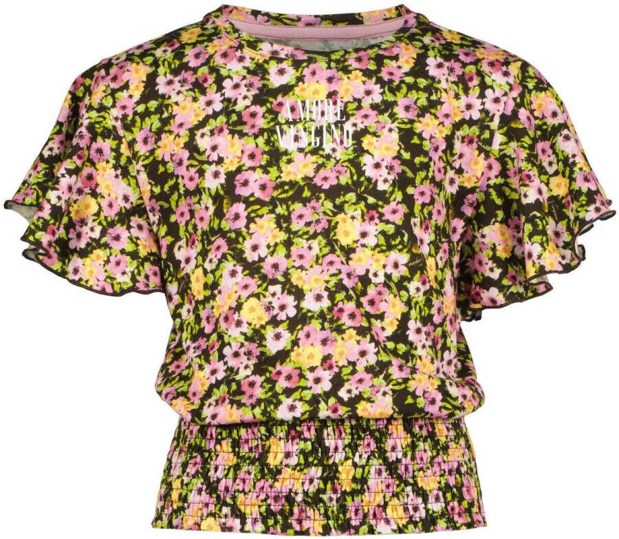 VINGINO gebloemd T-shirt HEMMA zwart Meisjes Katoen Ronde hals Bloemen 104