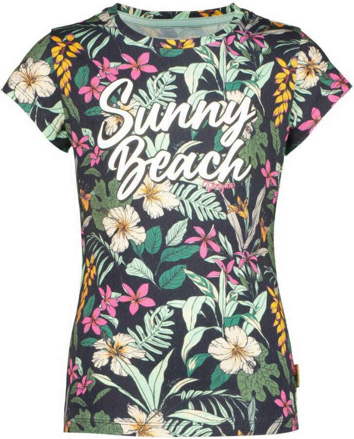 VINGINO T-shirt met all over print donkerblauw groen roze Meisjes Stretchkatoen Ronde hals 104