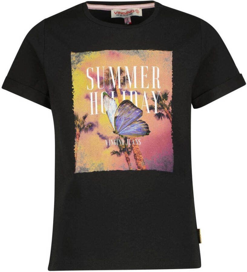 VINGINO T-shirt met printopdruk zwart Meisjes Stretchkatoen Ronde hals 104