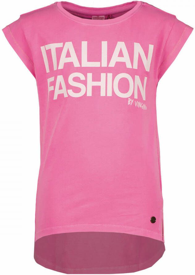 VINGINO T-shirt met tekst roze Meisjes Katoen Ronde hals Tekst 104