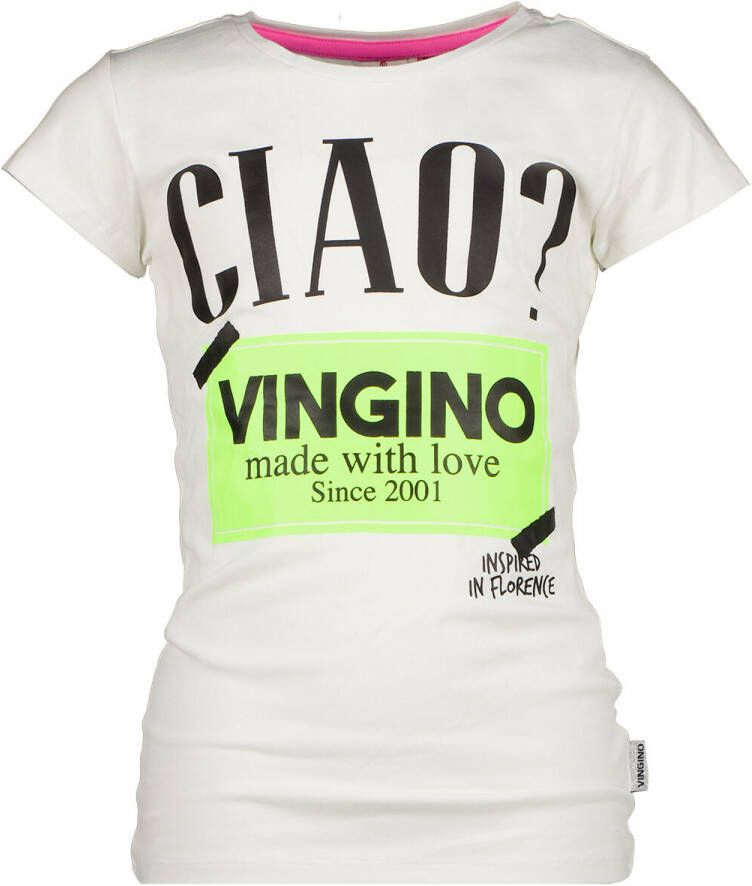 VINGINO T-shirt met tekst wit Meisjes Katoen Ronde hals Tekst 104