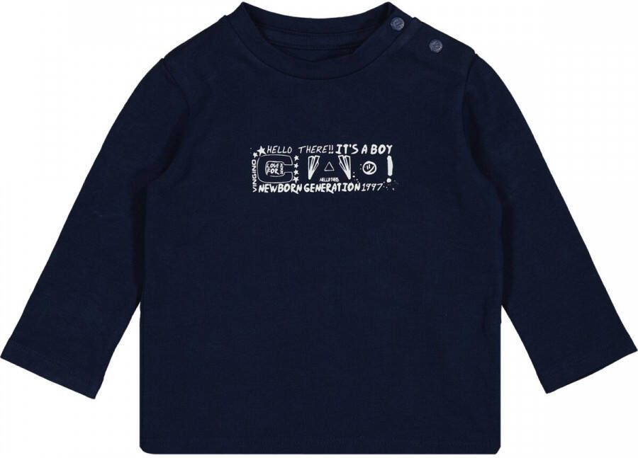 VINGINO baby longsleeve Jille met printopdruk donkerblauw Jongens Stretchkatoen Ronde hals 50