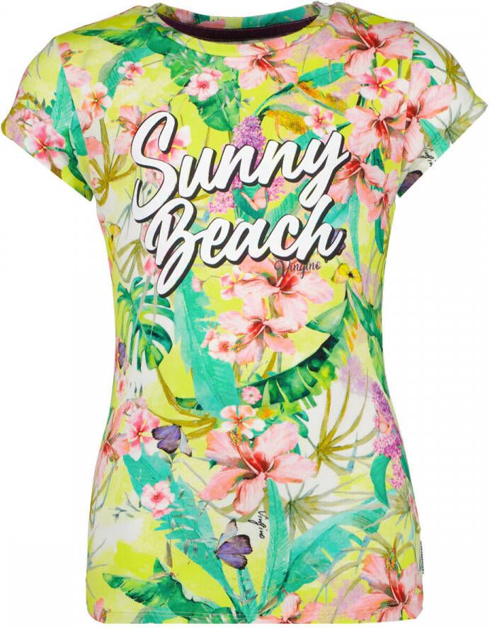 VINGINO gebloemd T-shirt Halexi geel multicolor Meisjes Stretchkatoen Ronde hals 152
