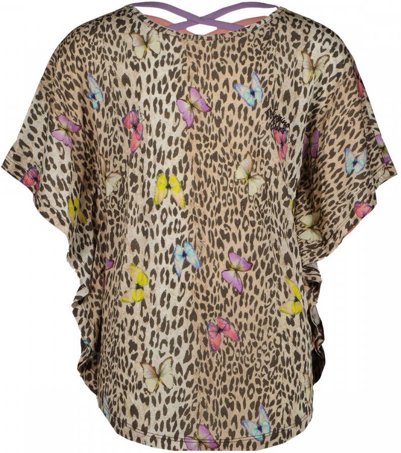 VINGINO top Irene met panterprint en vleermuismouwen bruin multicolor Meisjes Viscose Ronde hals 116