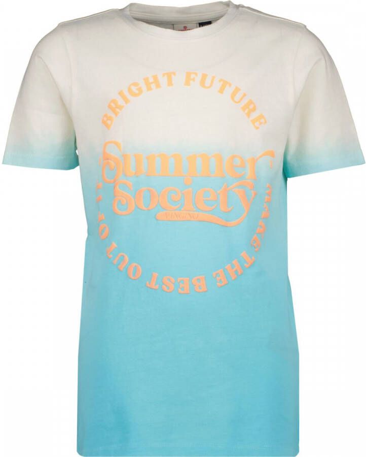 VINGINO T-shirt Hollis met printopdruk aquablauw wit Jongens Katoen Ronde hals 104