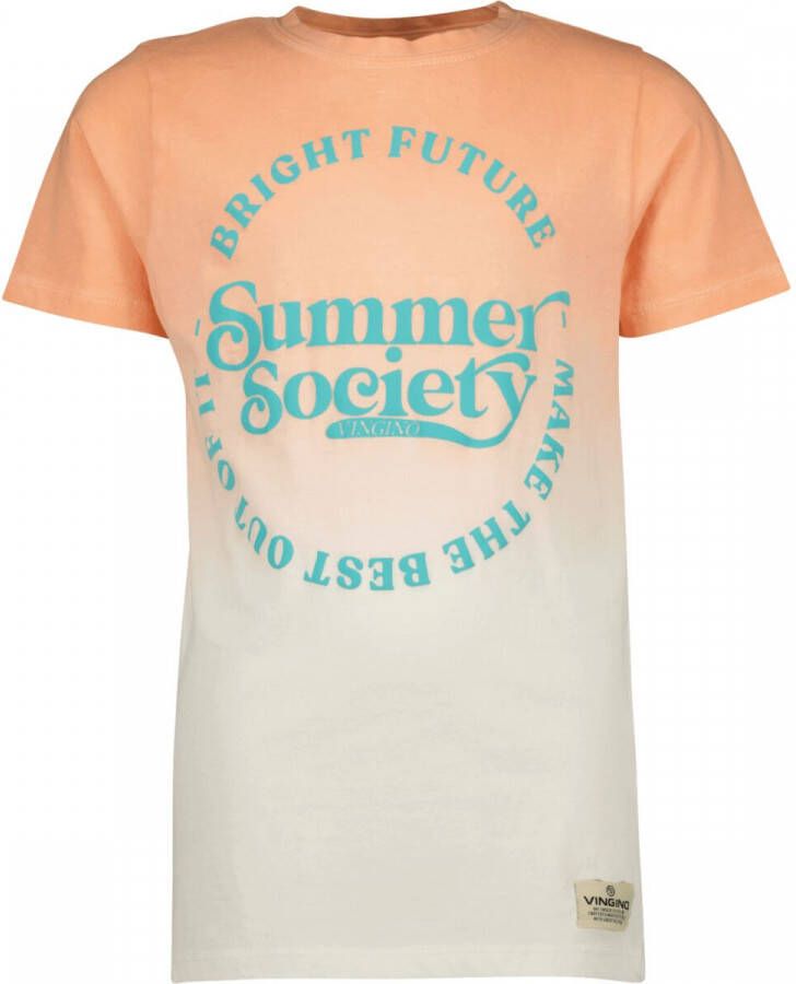 VINGINO T-shirt Hollis met printopdruk oranje wit Jongens Katoen Ronde hals 104