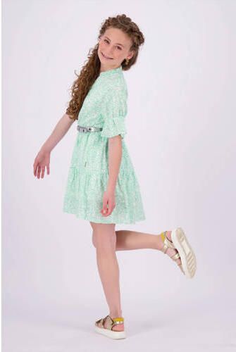 VINGINO A-lijn jurk Pemmelie met all over print en volant mintgroen wit Meisjes Katoen V-hals 128