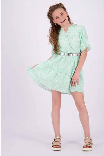 VINGINO A-lijn jurk Pemmelie met all over print en volant mintgroen wit Meisjes Katoen V-hals 128 - Foto 2