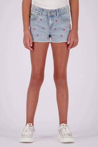 VINGINO denim short Dafina Flamingo met all over print light bleach Korte broek Blauw 128 - Foto 3
