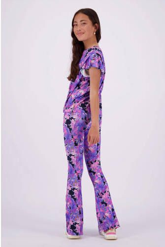 VINGINO flared broek Safien met all over print paars roze zwart Meisjes Viscose 164 - Foto 3