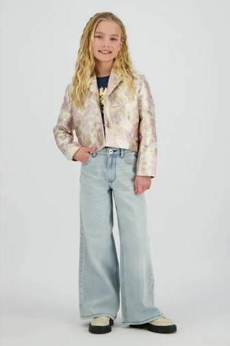 Vingino gebloemde cropped blazer beige Meisjes Polyester Reverskraag Bloemen