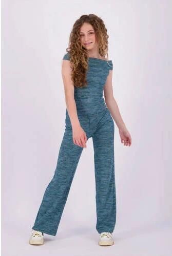VINGINO gemêleerde off shoulder top Ilena petrol Blauw Melée 152