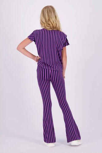 VINGINO gestreepte flared broek Safien paars zwart Meisjes Viscose Streep 176 - Foto 2