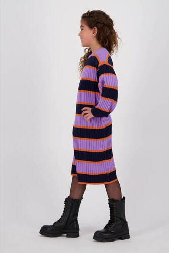VINGINO gestreepte jurk Pien donkerblauw lila oranje Meisjes Viscose Ronde hals 116 - Foto 3