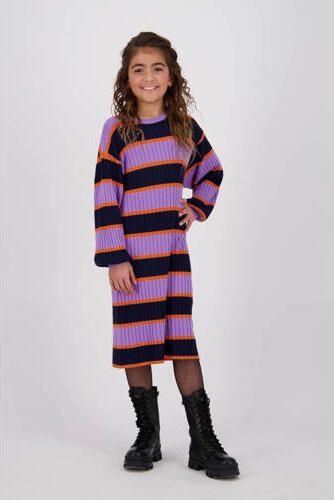 VINGINO gestreepte jurk Pien donkerblauw lila oranje Meisjes Viscose Ronde hals 116 - Foto 4
