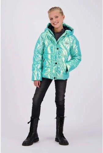 VINGINO gewatteerde winterjas Teila turquoise metallic Blauw Meisjes Polyester Capuchon 128