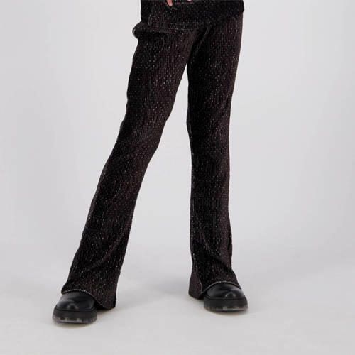 VINGINO high waist flared broek Sanna met glitters zwart goud Meisjes Polyester 164 - Foto 2