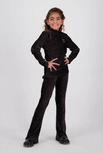 VINGINO high waist flared broek Sanna met glitters zwart goud Meisjes Polyester 164 - Foto 3