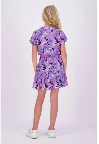 VINGINO jurk Penelop met bloemenprint en volant paars donkerblauw Meisjes Viscose V-hals 140 - Foto 2