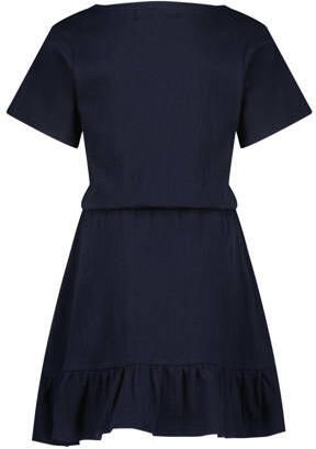 VINGINO jurk Presila donkerblauw Meisjes Katoen V-hals Effen 140