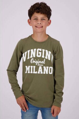 VINGINO longsleeve met logo army groen Jongens Stretchkatoen Ronde hals 116 - Foto 2