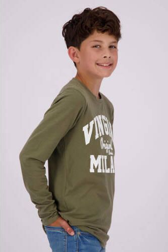 VINGINO longsleeve met logo army groen Jongens Stretchkatoen Ronde hals 116 - Foto 3