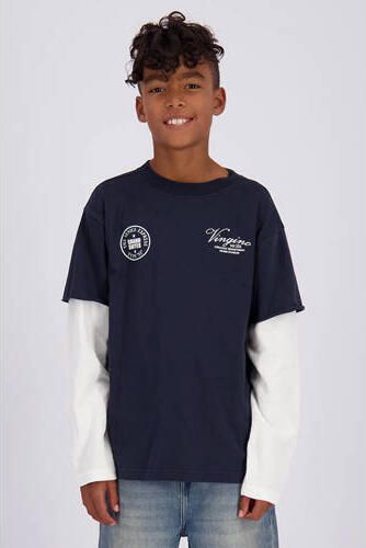 Vingino longsleeve met print donkerblauw Jongens Katoen Ronde hals Meerkleurig - Foto 3