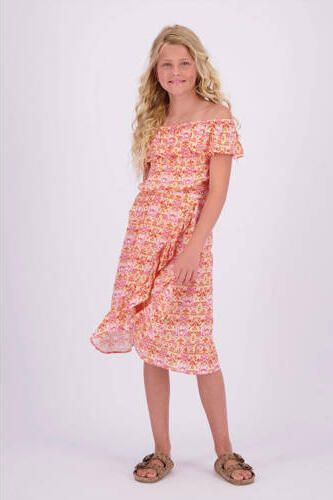VINGINO off shoulder jurk Peninah met all over print en volant oranje roze geel 140 - Foto 2