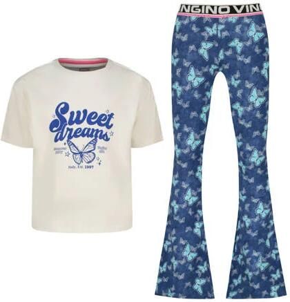 Vingino pyjama blauw wit Meisjes Stretchkatoen Ronde hals All over print