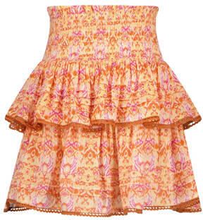 VINGINO rok Qalice met all over print en plooien oranje roze geel Meisjes Viscose 128