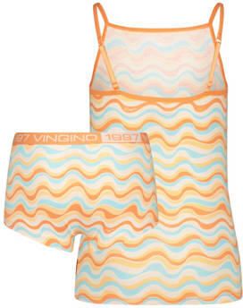 VINGINO singlet + short Zigzag oranje geel lichtblauw Top + short Meisjes Stretchkatoen Vierkante hals 122 128