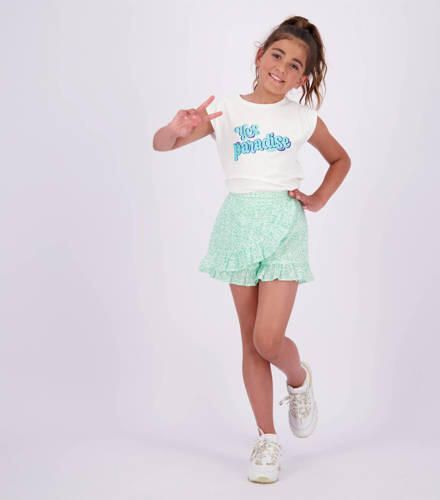 VINGINO skort Rianna met all over print en volant mintgroen wit Rok Meisjes Katoen 128 - Foto 4