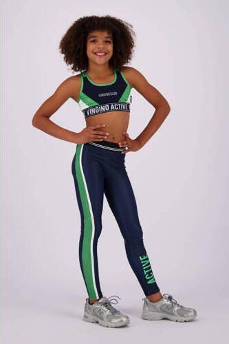 VINGINO sporttop Grace diep donkerblauw neongroen Meisjes Polyester Ronde hals 128 - Foto 2