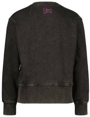VINGINO sweater Narou met tekst vergrijsd zwart Meisjes Katoen Ronde hals 128