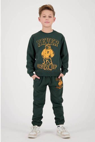 VINGINO sweater Nolom met printopdruk donkergroen geel Printopdruk 116 - Foto 2