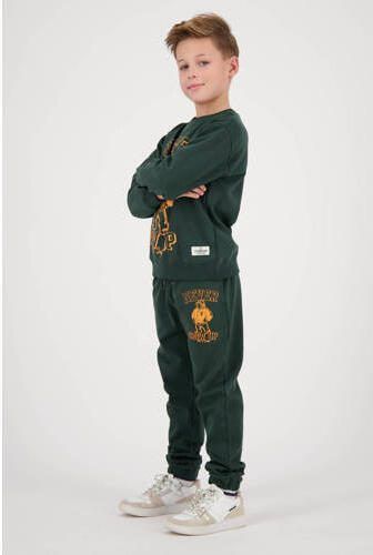 VINGINO sweater Nolom met printopdruk donkergroen geel Printopdruk 116 - Foto 3