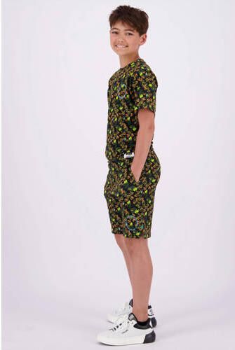 VINGINO sweatshort Ralli met all over print zwart neon geel oranje Korte broek 164 - Foto 4